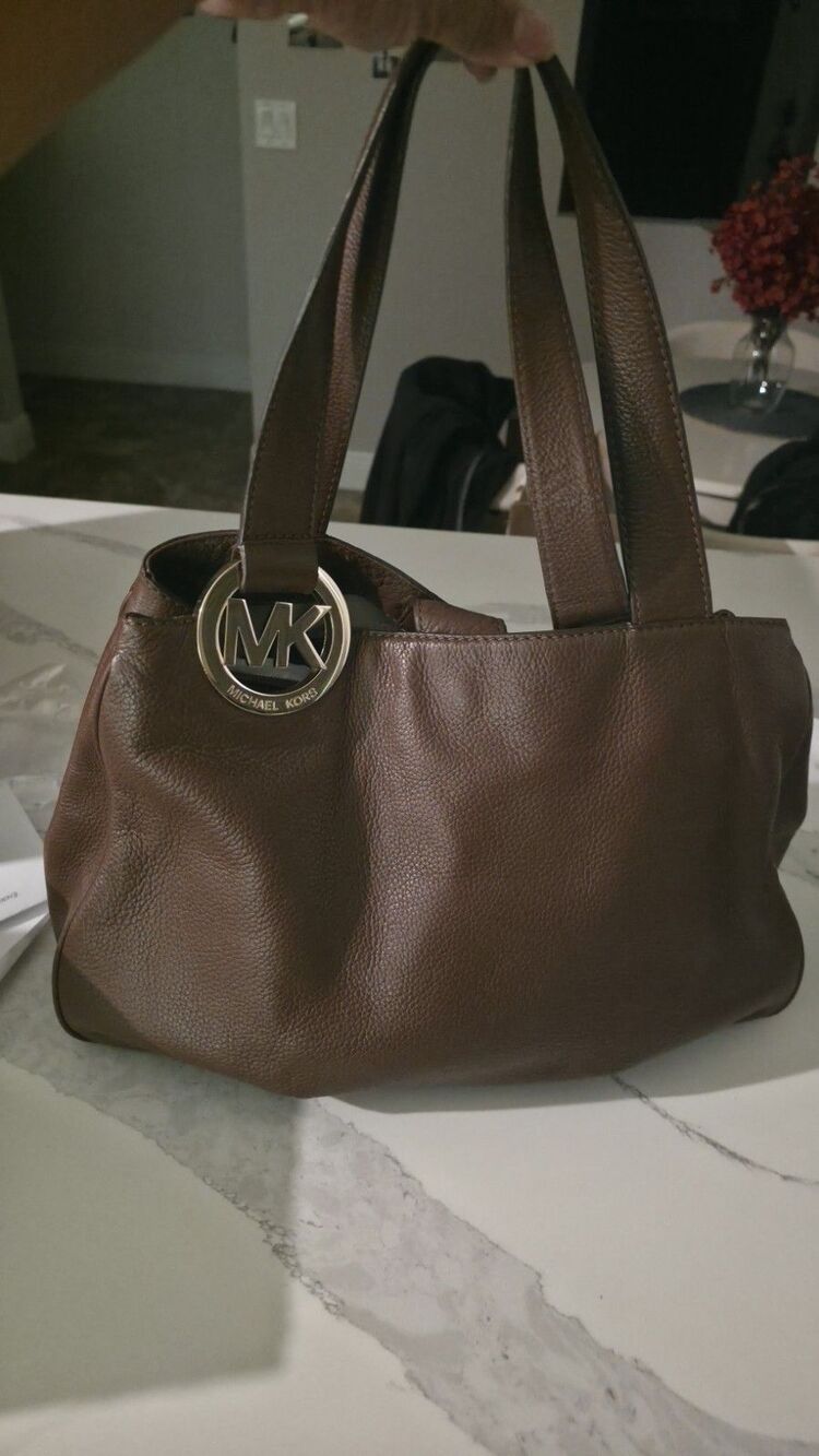Michael Kors mk side logo fulton pebbled leather hobo satchel shoulder bag